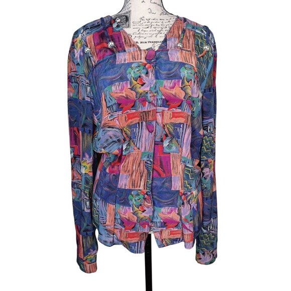 Vintage Laura Kieffer Susan Burrowes Small Blouse Top, Art to Wear, Size 4 - Picture 1 of 7